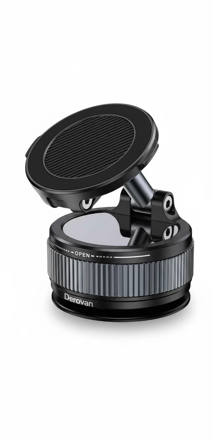 D3P7 Magnetic Vacuum Foldable Suction Cup Car Mount – 360° Rotatable Phone Holder for Dashboard & Windshield – Universal Compatibility
