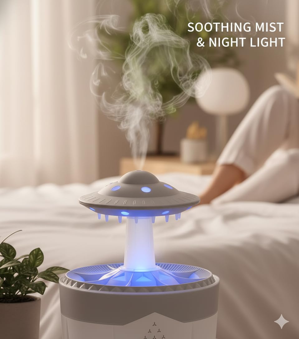 300ml Rain Cloud Humidifier Essential Oil Diffuser with Remote Control, 7 Color Night Light, Aroma Diffuser with Timer, Rain Sound Simulator for Relaxing Sleep, Bedroom, Office, Yoga, White - Image 4