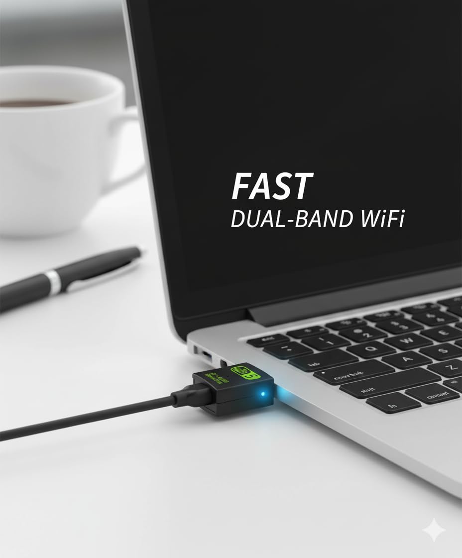 WiFi Bluetooth USB Adapter for PC Laptop, 600Mbps Dual Band Wireless Dongle 2.4G/5.8G, USB WiFi Network Card Receiver with Bluetooth 4.2, Plug and Play, Compatible with Win 7/8/8.1/10/XP - Image 3