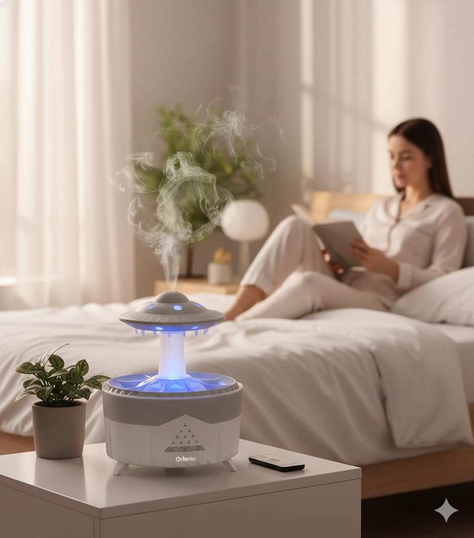 300ml Rain Cloud Humidifier Essential Oil Diffuser with Remote Control, 7 Color Night Light, Aroma Diffuser with Timer, Rain Sound Simulator for Relaxing Sleep, Bedroom, Office, Yoga, White - Image 2