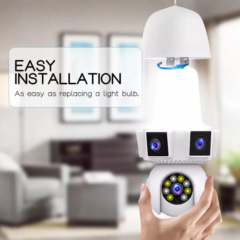 6MP Triple-Lens Wi-Fi Light Bulb Camera – 360° Panoramic Coverage, E27 Plug-In, Two-Way Audio, Color Night Vision, Motion Tracking with Audible Alarm, TF/Cloud Storage - Image 3