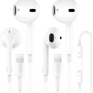 Lightning Wired Earphones with Microphone – MFi Certified Earbuds with Volume Control, Compatible with iPhone 14/13/12/11/X/8/7, Pro Max Models – Noise-Isolating iOS Headphones, Plug & Play