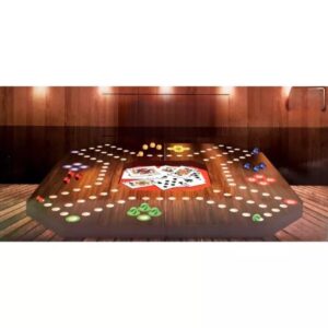 Wooden Board Game - Double-Sided Fast Track & Wahoo for 6 & 4 Players with Colorful Marbles & Dice | Family & Kids Game Set | Bonus Marbles & Drawers | Large Size Solid Wood