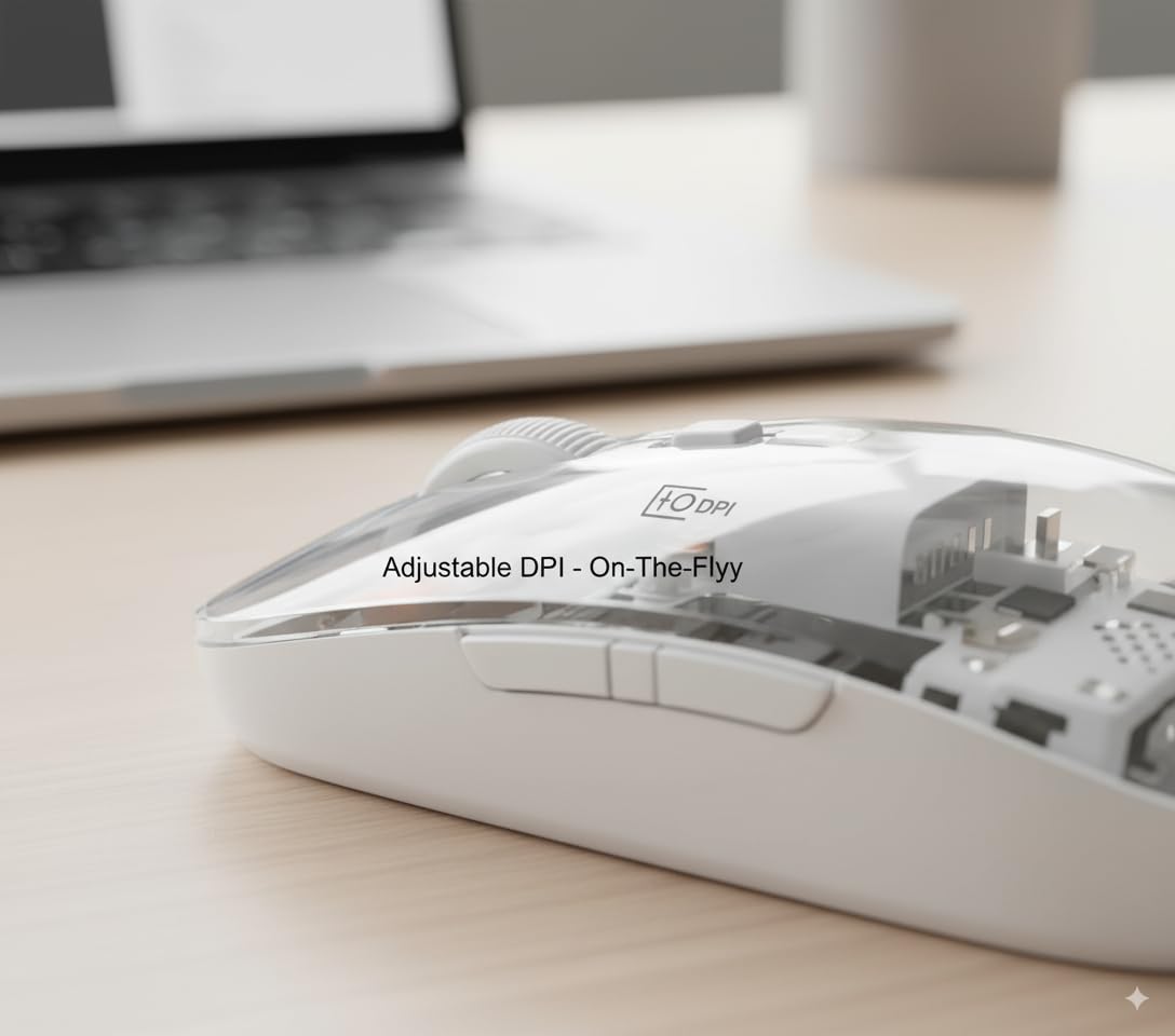 Wireless Mouse with Bluetooth 5.1 and 2.4G Dual Mode, Transparent Shell, Rechargeable Silent Click Design, Adjustable DPI, LED Battery Display, Lightweight Portable Optical Mouse - Image 3