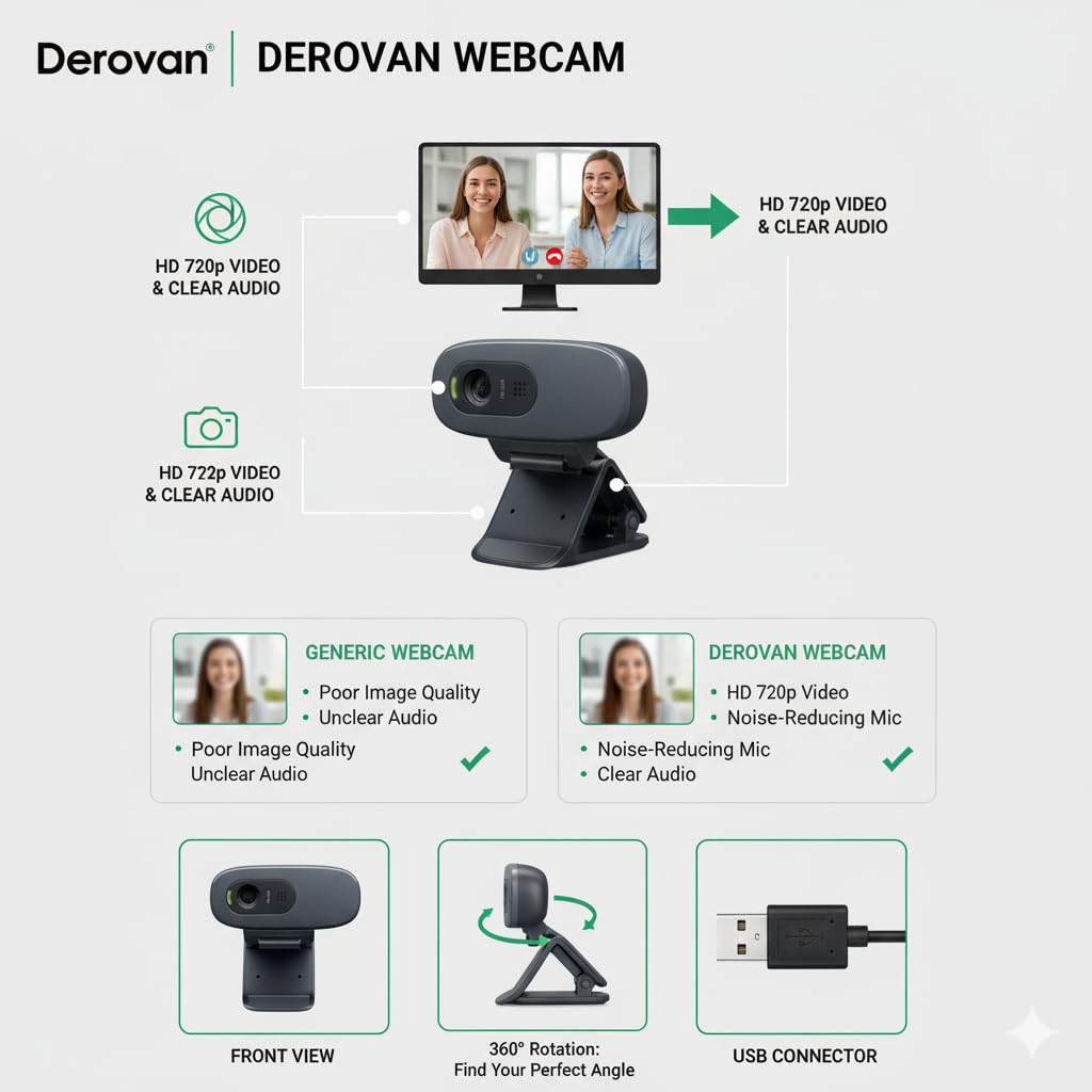 D270 HD Webcam (720p) – USB‑A Plug‑and‑Play with Noise‑Reducing Microphone & Auto-Light Correction - Image 7