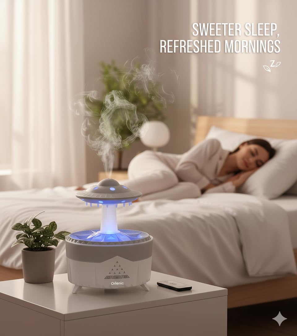300ml Rain Cloud Humidifier Essential Oil Diffuser with Remote Control, 7 Color Night Light, Aroma Diffuser with Timer, Rain Sound Simulator for Relaxing Sleep, Bedroom, Office, Yoga, White - Image 3
