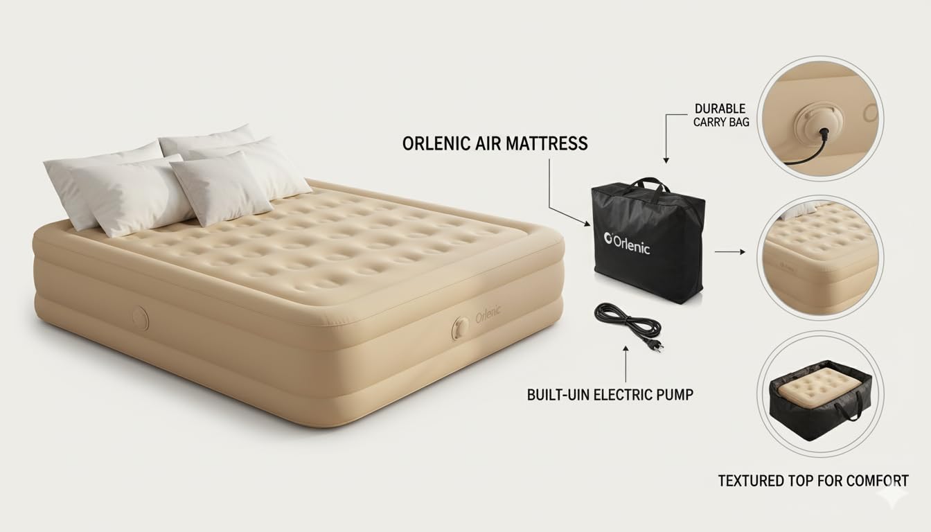 Inflatable Queen Air Mattress with Built-in Pump, Waterproof Portable Air Bed for Home, Guest, Travel, and Camping, Puncture-Resistant Ultra Plush Design, 78 x 56 x 15 Inches – Tan - Image 6