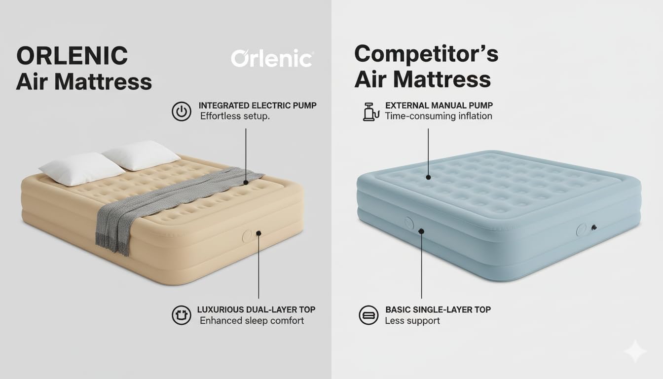 Inflatable Queen Air Mattress with Built-in Pump, Waterproof Portable Air Bed for Home, Guest, Travel, and Camping, Puncture-Resistant Ultra Plush Design, 78 x 56 x 15 Inches – Tan - Image 7