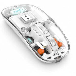 Wireless Mouse with Bluetooth 5.1 and 2.4G Dual Mode, Transparent Shell, Rechargeable Silent Click Design, Adjustable DPI, LED Battery Display, Lightweight Portable Optical Mouse