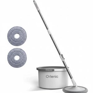 Spin Floor Mop and Bucket Set with Self-Cleaning System, Professional Home Floor Cleaning Kit with Aluminum Telescopic Handle and 4 Reusable Microfiber Pads for Hardwood, Tile, Vinyl