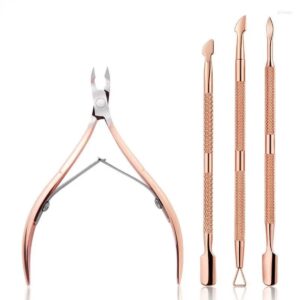 Manicure Set Rose Gold – 3pcs Cuticle Nipper, 2-in-1 Pusher & Trimmer | Professional Stainless Steel Nail Tools for Fingernails & Toenails