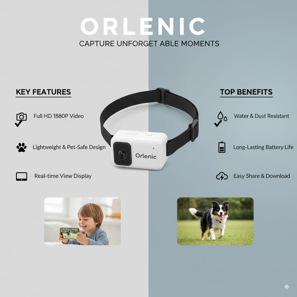 1080P Cat Camera Collar with 120° Wide-Angle Lens, Thumb Camera for Pets and Sports, Video Recording Wearable Cam with Back Clip, Silicone Case, Collar Mount - Image 7