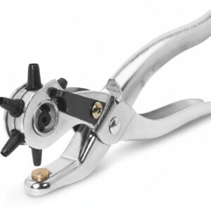 Leather Hole Punch Tool Kit – Revolving Punch Plier for Belts, Fabric, Leather, Canvas, Cardboard – 6 Size Punch Heads with Ruler & Awl Tool – Durable Alloy Steel Construction – Silver