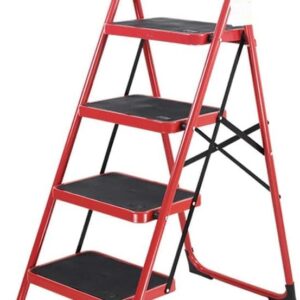 4 Step Folding Ladder with Handrail – Heavy Duty Steel Step Stool for Home, Kitchen, Office – Non-Slip Anti-Scratch Herringbone Ladder with Wide Steps, 150kg Capacity
