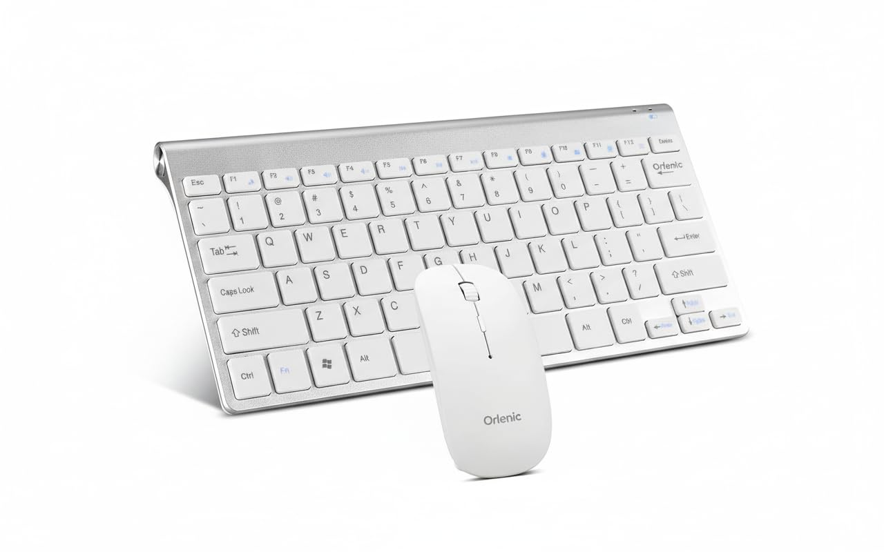 2.4GHz Wireless Keyboard and Mouse Combo Ultra Slim Full Size Quiet Keys with Ergonomic Design and 1600 DPI Mouse, Compact USB Receiver Set Compatible with Desktop Laptop