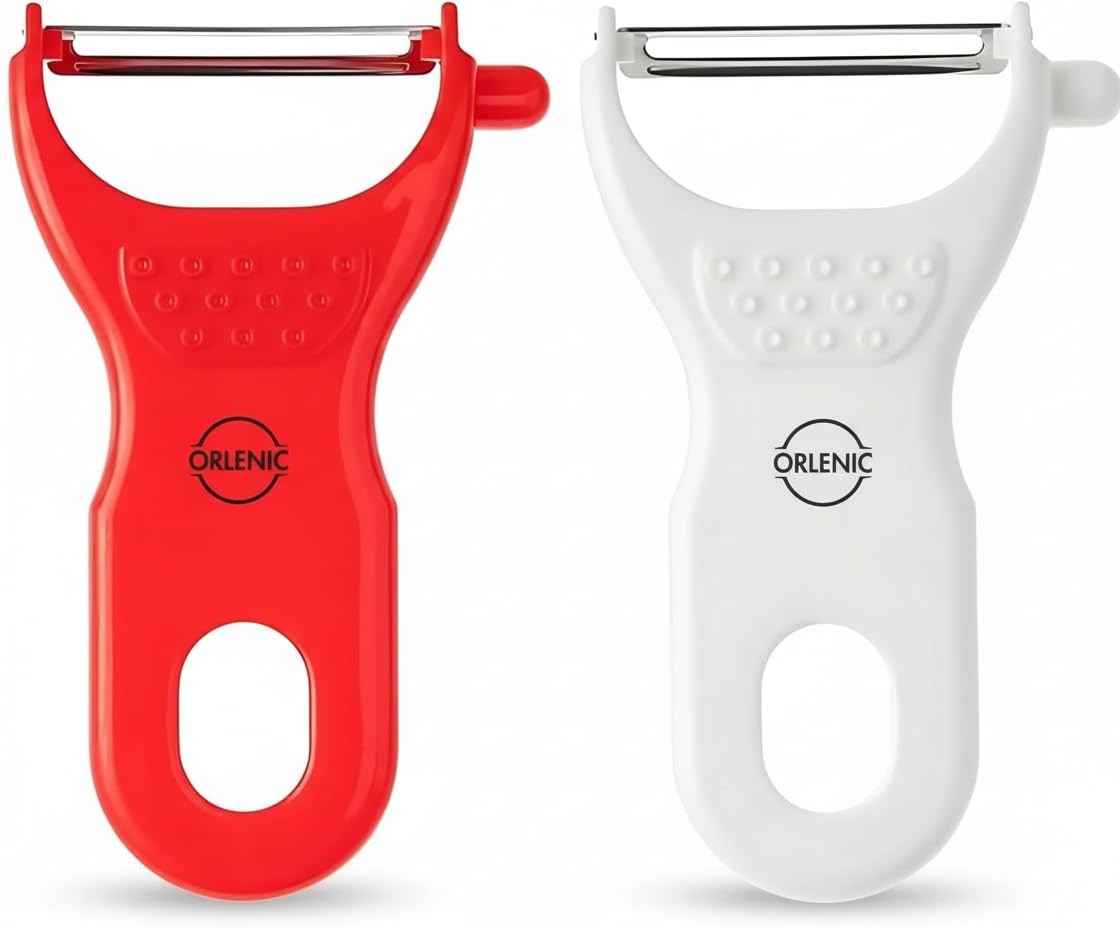 Stainless Steel V Shape Vegetable Fruit Peeler with Cutter – Assorted Color Kitchen Peeler Tool for Potatoes, Carrots, Apples – Rust-Proof Sharp Blade Easy Grip Handle