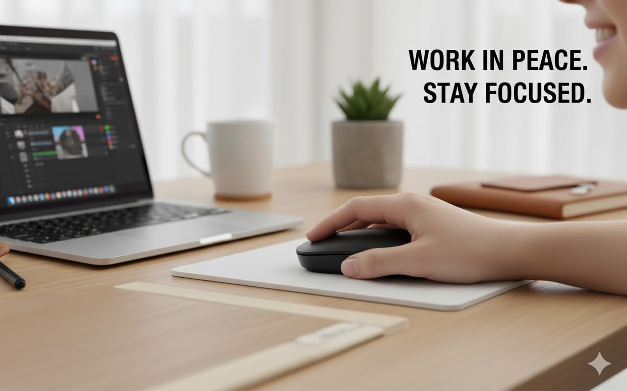 Wireless Mouse Lite 2.4G & Bluetooth Dual Mode, Ergonomic PC Mouse with Silent Click, Optical Sensor, Adjustable DPI, Portable Laptop Mouse for Windows Mac Computer Gaming – Black - Image 3