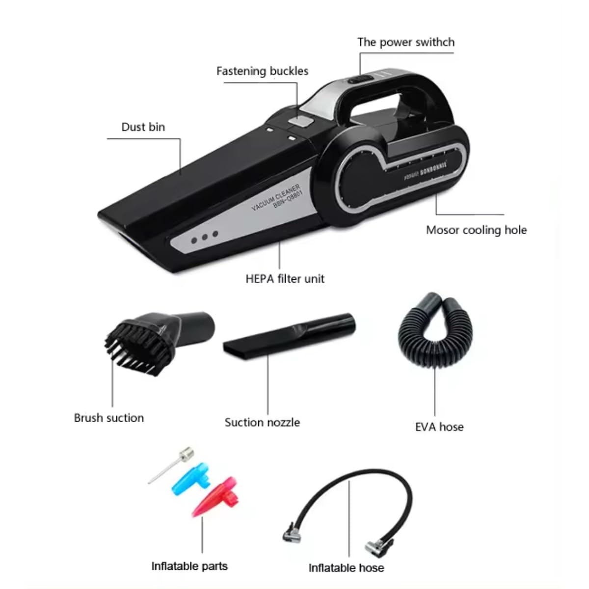 Cordless Handheld Vacuum Cleaner, 1.5Ah Battery, 200° Pivot, LED Light, Car Accessories, Wireless Vacuum for Home, Bed, Carpet & Sofa Cleaning, Wet/Dry Function, Portable & Powerful - Image 6