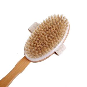 Long Handle Detachable Bamboo Shower Back Scrub Brush – Natural Boar Bristle Bath Brush for Women, Exfoliating Body Scrubber for Smoother Skin, Cellulite Massage & Dry Brushing