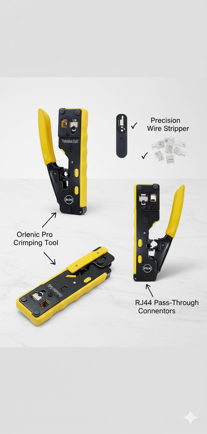 7 Wire Crimper Pass Through Crimping Tool – Multi-Function Ethernet Cable Crimping Pliers with RJ45 RJ11 Cutter Stripper – Heavy Duty Ratchet Network Cable Tool for RJ12 RJ45 RJ11 - Image 5