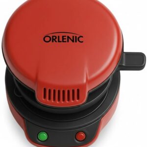 Electric Sandwich Toaster Burger Maker with Egg Rings and Timer, 600W Non-Stick Ceramic Hot Plates, Quick Breakfast Maker for Burgers, Sandwiches, Eggs, Compact Kitchen Appliance – Red