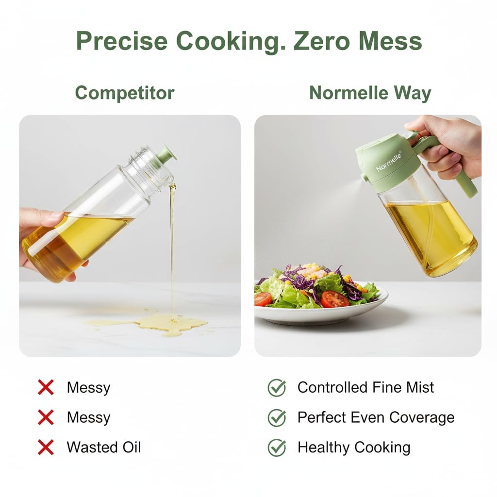 500ml Olive Oil Sprayer Mister, Cooking Oil Spray Bottle for Air Fryer and Baking, Refillable Olive Dispenser with Fine Mist, Multi-Function and Condiment Spray Bottle for Kitchen Use - Image 5
