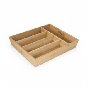 Bamboo Kitchen Drawer Tool Organizer – Rectangular Cutlery Tray for Utensils, Spoons, Forks & Tools | Natural Wooden Storage Box with Compartments for Home, Office & Desk Organization