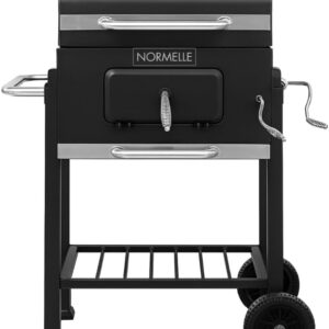 Outdoor Charcoal Barbecue Grill with Adjustable Height, Heat Gauge, Side Trays, Storage Shelf & Wheels – Portable Patio BBQ Smoker for Garden Picnic, Alloy Steel Frame