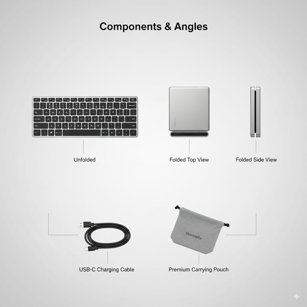 Foldable Bluetooth Keyboard with Touchpad, Portable Wireless Mini Keyboard for PC, Tablet, Smartphone, Android, iOS, Smart TV, Rechargeable, Ergonomic Compact Design, Dark Gray - Image 6