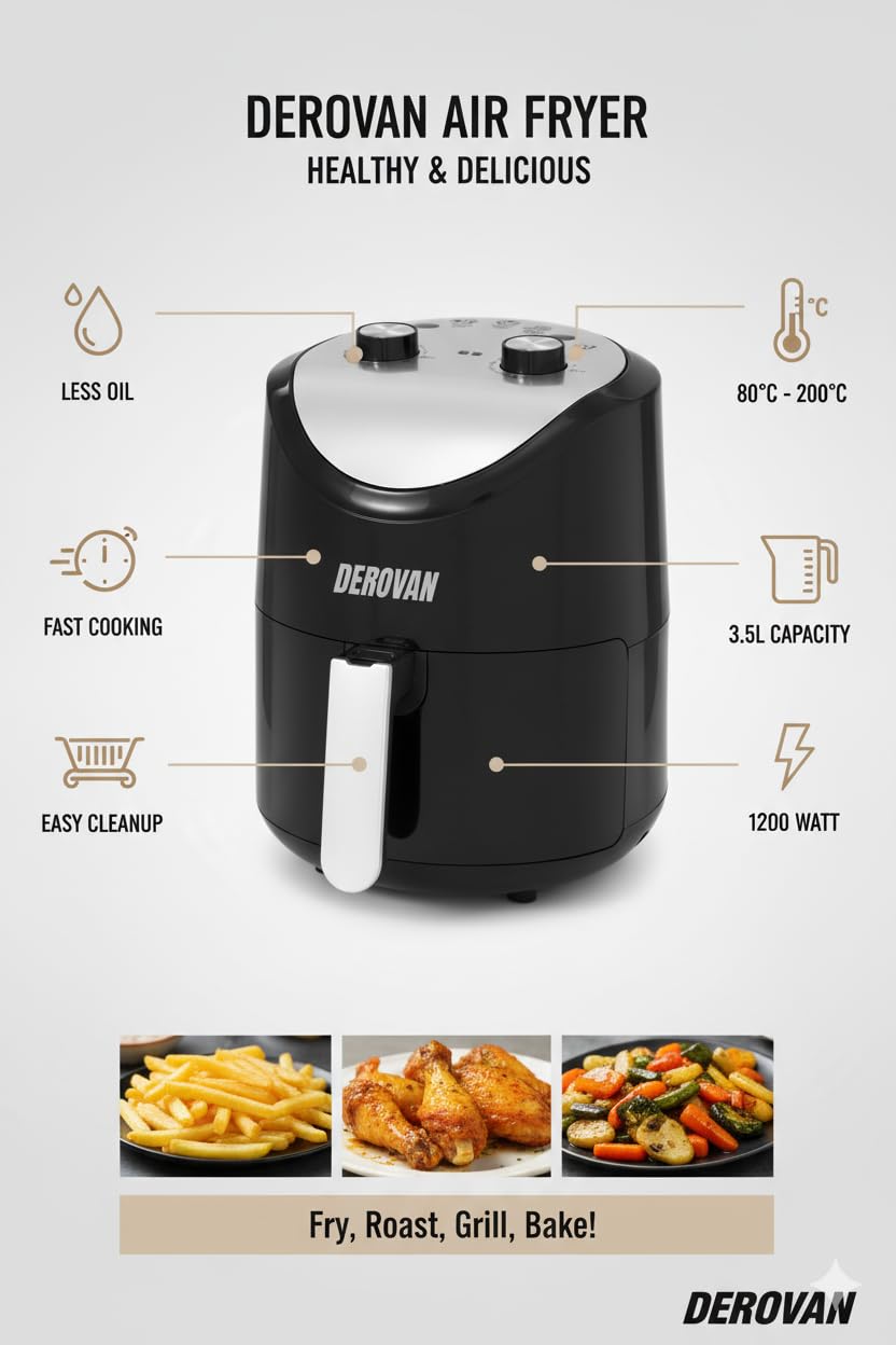 3.5 L Oil‑Free Air Fryer – 1200 W Touch & Dial Control, Grill Plate Included, Compact Countertop Design for Healthy Cooking - Image 7
