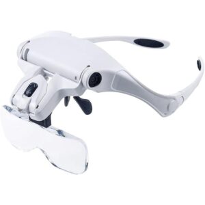 LED Headband Magnifier/Hands Free Magnifying Glass with 5 Lenses & Adjustable Headset for Eyelash Extensions, Crafts, Repair, and Reading