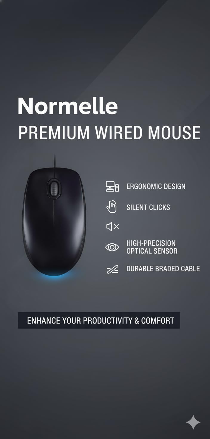Wired USB Mouse for PC, Mac, Laptop – 3 Buttons, 1000 DPI Optical Tracking, Ergonomic Ambidextrous Design, Plug-and-Play with USB Cable – Smooth Scrolling Computer Mouse - Image 7