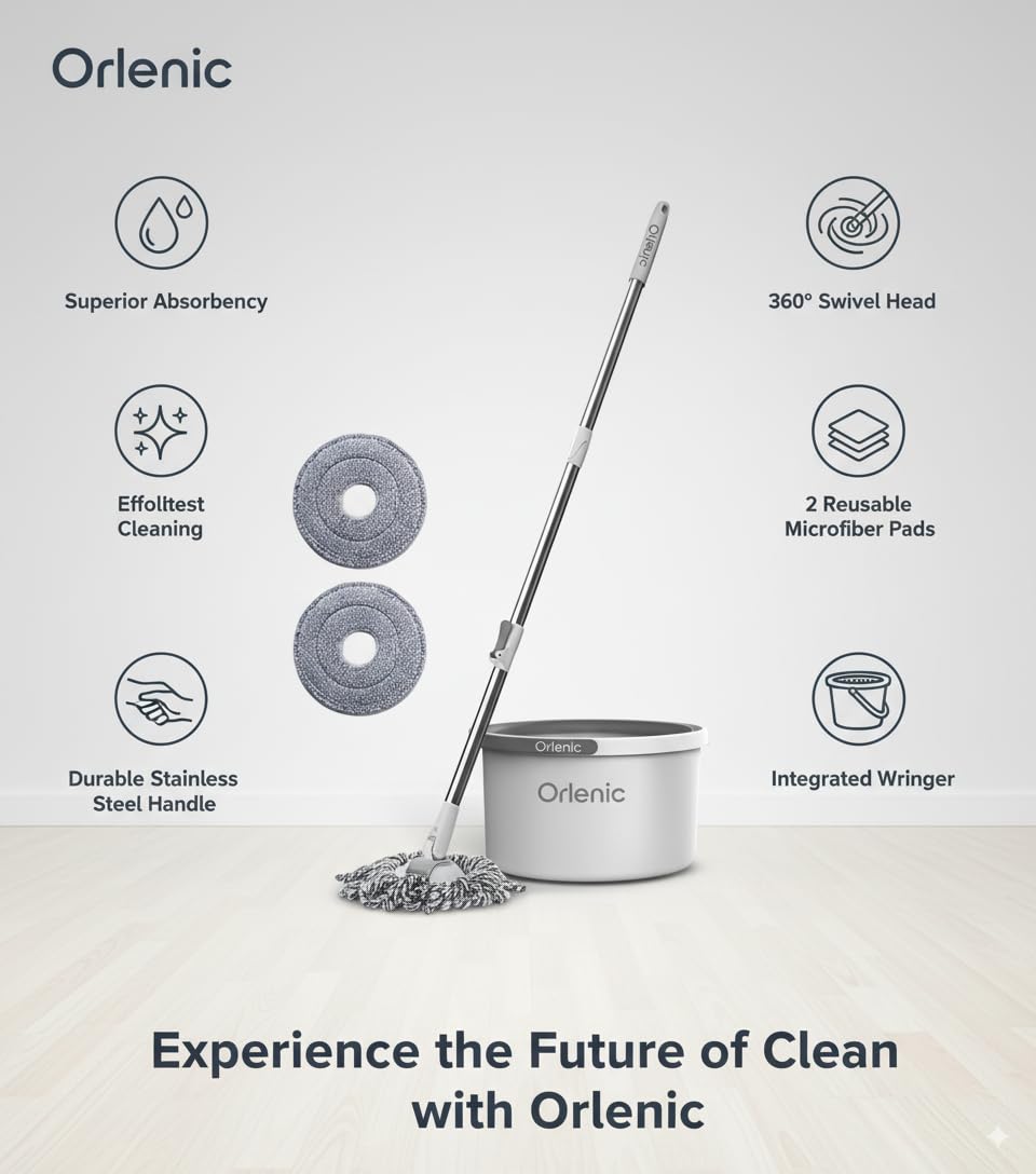 Spin Floor Mop and Bucket Set with Self-Cleaning System, Professional Home Floor Cleaning Kit with Aluminum Telescopic Handle and 4 Reusable Microfiber Pads for Hardwood, Tile, Vinyl - Image 2