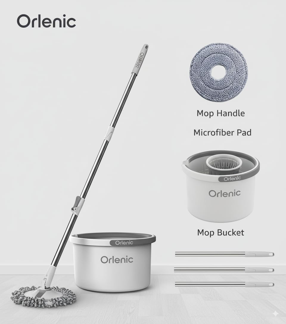 Spin Floor Mop and Bucket Set with Self-Cleaning System, Professional Home Floor Cleaning Kit with Aluminum Telescopic Handle and 4 Reusable Microfiber Pads for Hardwood, Tile, Vinyl - Image 4