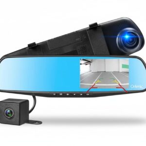 Dash Cam Mirror 1080P Full HD Front and Rear Dual Lens Car Driving Recorder, Wide-Angle Dashboard Camera DVR with G-Sensor, Loop Recording, Parking Surveillance, Motion Detection (Black)