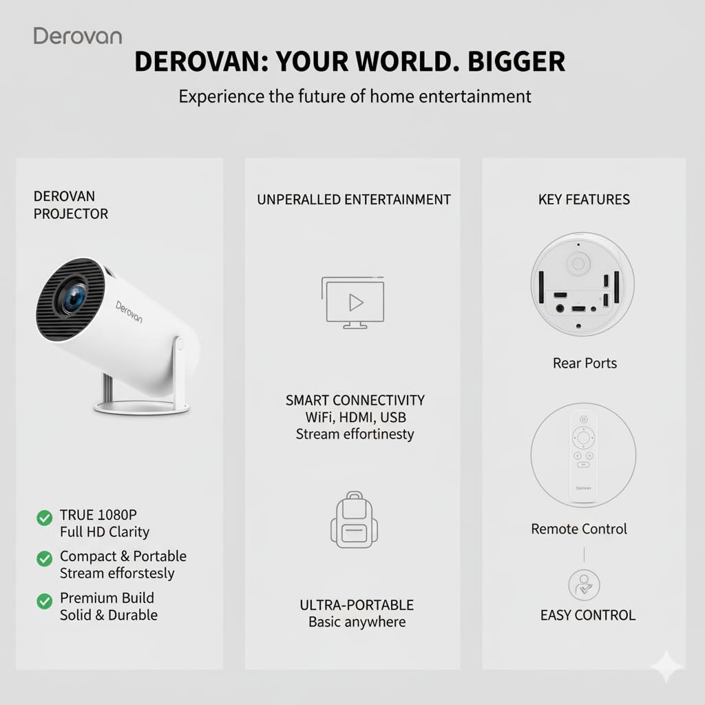 HY300 Pro Smart Mini Projector with WiFi 6 & Bluetooth 5.0 | Android 11.0 Portable Home Theater Projector with Auto Keystone, 130” Max Screen, 720P Native, 4K Supported, Built-in Speaker, 180° - Image 6