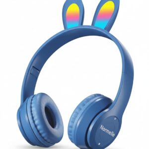 Wireless Rabbit Ear Bluetooth Headphones B12 with LED Light, Cute Over-Ear Headset for Adults, Active Noise Cancellation, Volume Control, Wired & Wireless Music Listening, Blue