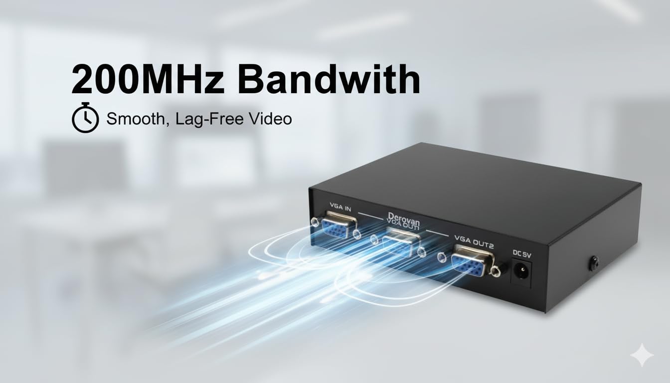 1‑to‑2 VGA Splitter | 1920×1440 Resolution @60 Hz, 200 MHz Bandwidth, Up to 30 m Transmission, Gold‑Plated Connectors, Plug‑and‑Play VGA Duplicator - Image 3