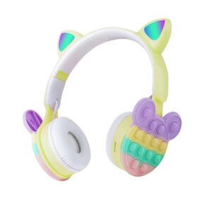 2024 Light-Up Wireless Headphones for Kids – Bubble Decompression Ear Cups, Bluetooth Headset with Cat Ears, Rainbow LED Lights, Foldable & Adjustable Design for School, Travel, Gaming, or Gifting
