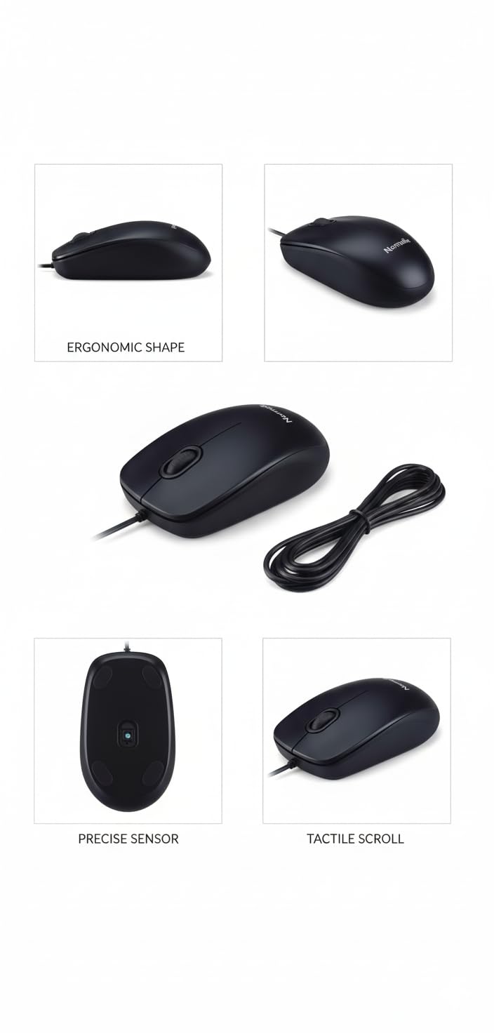 Wired USB Mouse for PC, Mac, Laptop – 3 Buttons, 1000 DPI Optical Tracking, Ergonomic Ambidextrous Design, Plug-and-Play with USB Cable – Smooth Scrolling Computer Mouse - Image 5