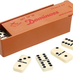 Classic Double-Six Dominoes Set - 28 Durable Ivory Tiles in a Stylish Wooden Storage Case - Ideal Numbers Table Game for 2-4 Players, Perfect for Family Game Nights and Gatherings