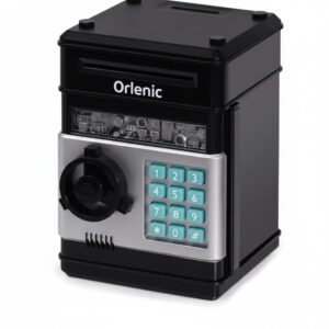 Kids Electronic Piggy Bank ATM for Boys Girls Age 3-12 – Password Protected Money Safe with Lights Sound – Mini Cash Coin Saving Box Toy with Auto Note Slot – Birthday Gift for Children Black