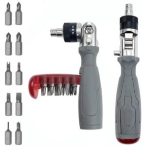 Multifunctional Reattaching Screwdriver /10 Hidden Bits, Magnetic Grip, Adjustable Multiangle Ratchet, Heavy-Duty Build, Perfect for Automotive, Appliance & Home Repairs