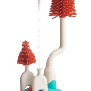 Silicone Baby Bottle Brush Set – 4 Piece Baby Cleaning Kit for Bottles, Nipples, and Cups – Non-Scratch Rotating Brushes – Includes Drying Stand Holder – Must-Have for Baby Registry – Green