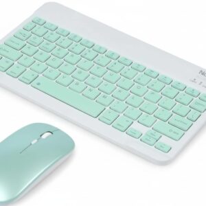 Bluetooth Keyboard and Mouse Combo, Ultra-Slim Portable Wireless Rechargeable Compact Keyboard Mouse Set for Tablets, iPads, Android, Windows, Mac OS, iOS Devices, Green