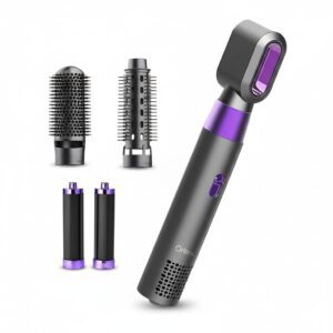 5-in-1 Hair Dryer and Styler Tool, Low Noise High-Speed Salon Hair Dryer, Portable Noiseless Hair Styling Tool with Thermo-Control Hot Air, Spinning Brush