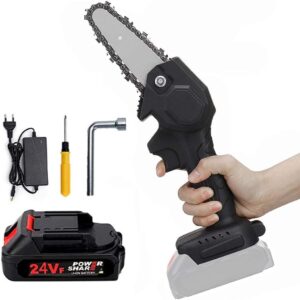 Mini Cordless Chainsaw 24V | Handheld Electric Chainsaw for Tree Pruning & Wood Cutting | Lightweight, Portable, Brushless Motor | 2000mAh Battery & Safety Lock | Ideal for Garden Trimming