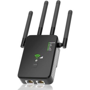 WiFi Range Extender Booster Dual Band 5GHz, 1200Mbps Wireless Repeater with Ethernet Port, Easy Set Up, Extends WiFi to Smart Home & Alexa Devices - EU Plug