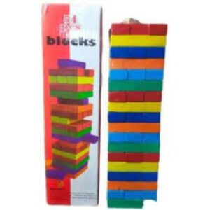 Colorful Wooden 54 Blocks Stacking Tower Game with Dice/Ultimate Indoor Outdoor Puzzle for Kids & Adults, Family Fun, Hand-Eye Coordination, Logic Skills, and Laughter
