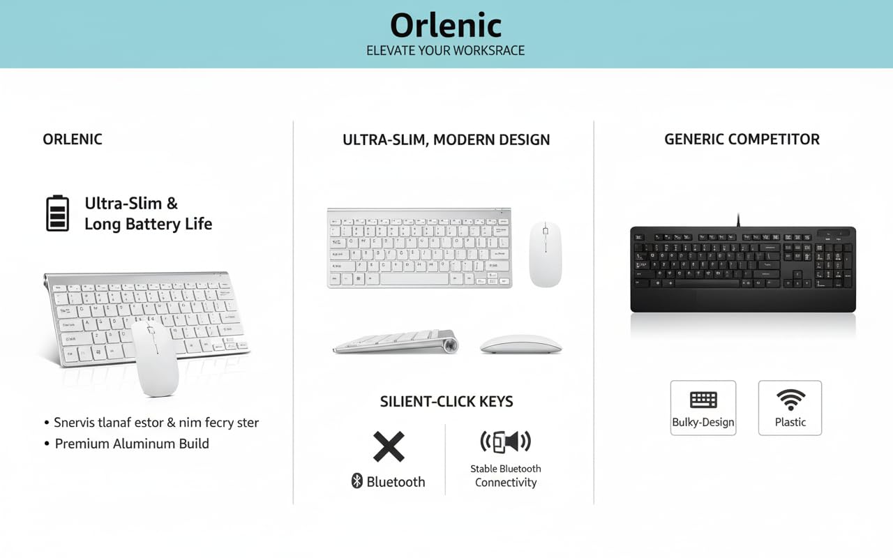 2.4GHz Wireless Keyboard and Mouse Combo Ultra Slim Full Size Quiet Keys with Ergonomic Design and 1600 DPI Mouse, Compact USB Receiver Set Compatible with Desktop Laptop - Image 4